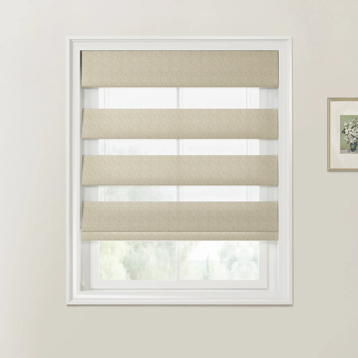 Doreen Linen Cotton Zebra Roman Blind Cord Lift Biscuit - ChadMade