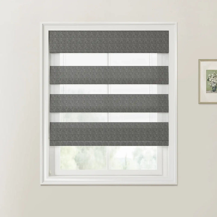 Doreen Linen Cotton Zebra Roman Blind Cord Lift Onyx - ChadMade