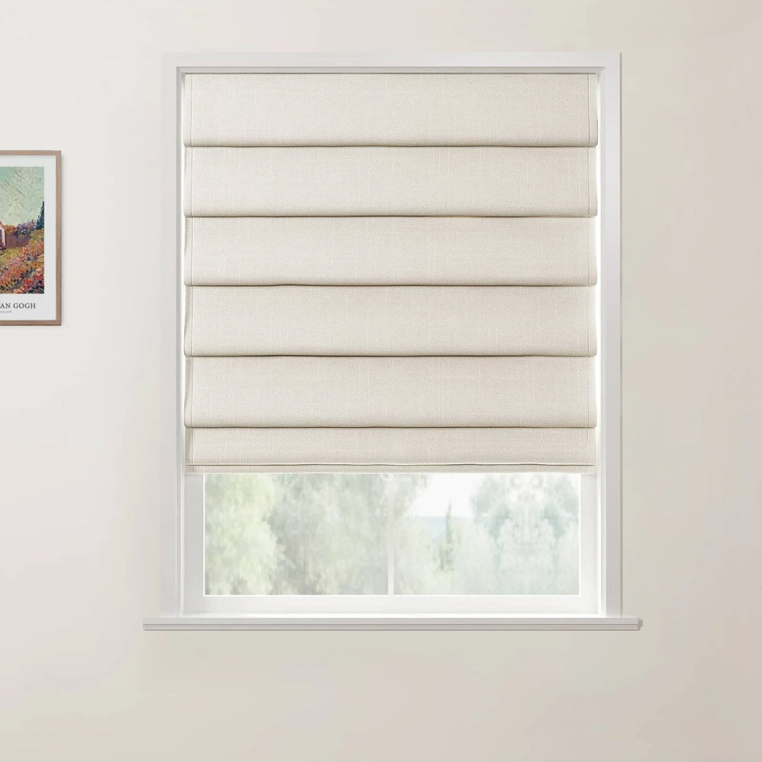 Jair Linen Hobbled Cordless Roman Shades White - ChadMade