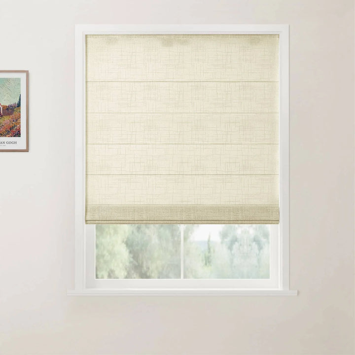 Jair Linen Flat Cordless Roman Shades Beige White - ChadMade