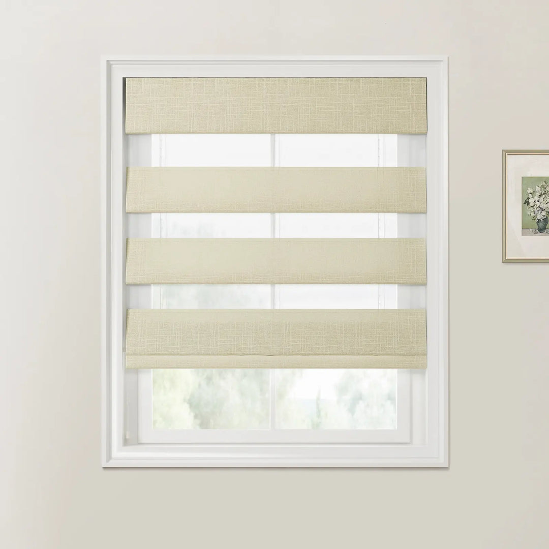 Jair Linen Zebra Roman Blind Cord Lift Beige White - ChadMade