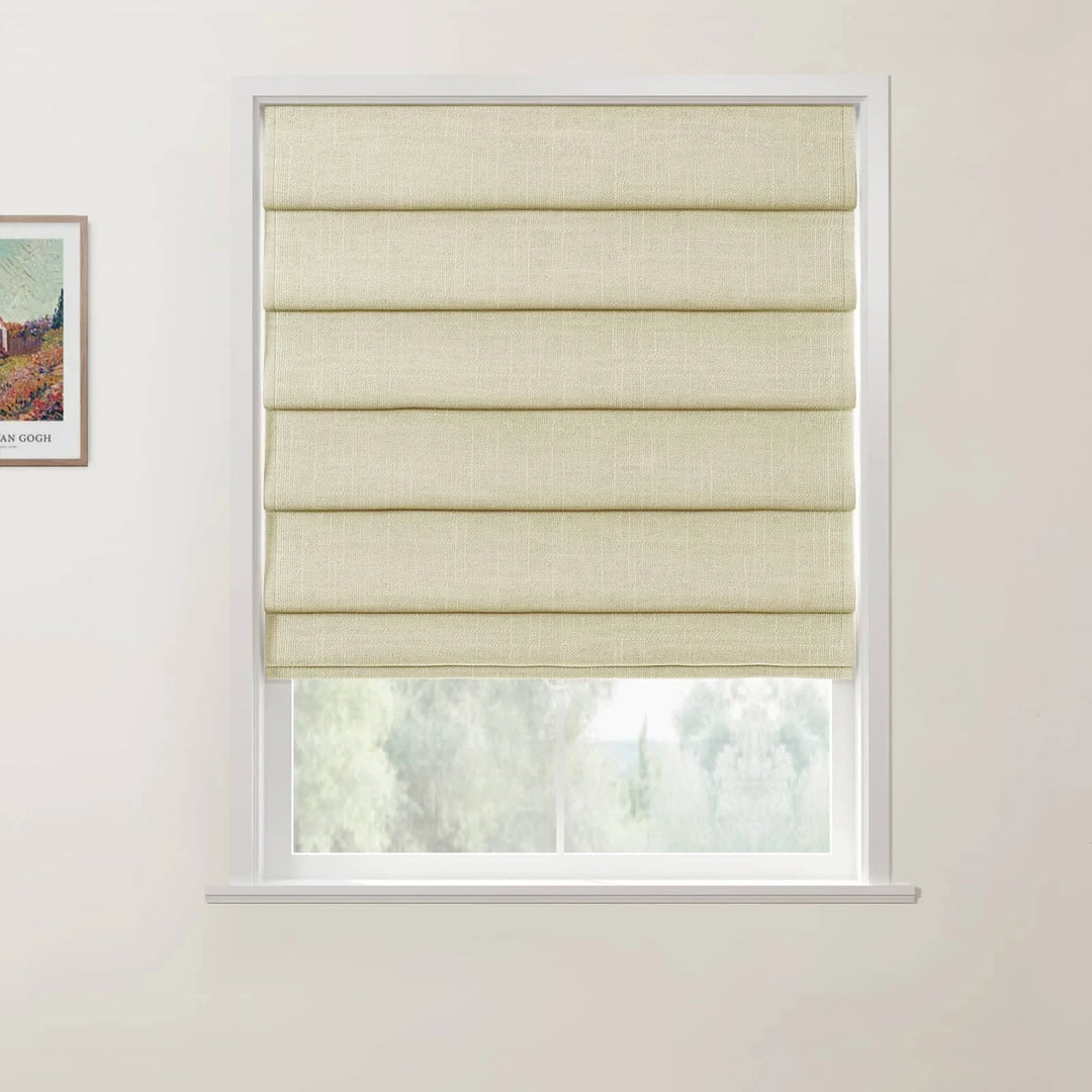 Jair Linen Hobbled Cordless Roman Shades Beige White - ChadMade