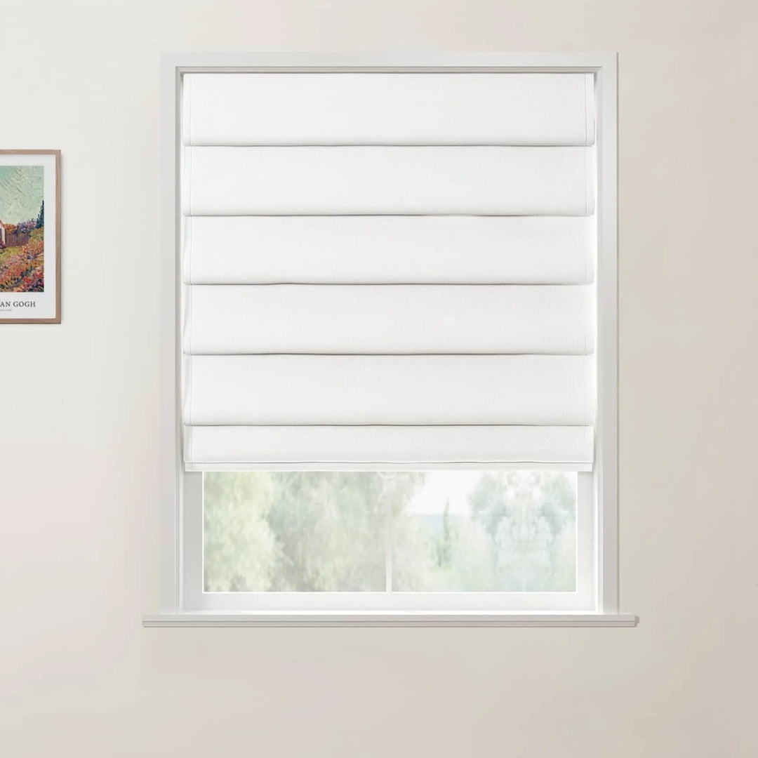 Jair Linen Hobbled Cordless Roman Shades Snow White - ChadMade