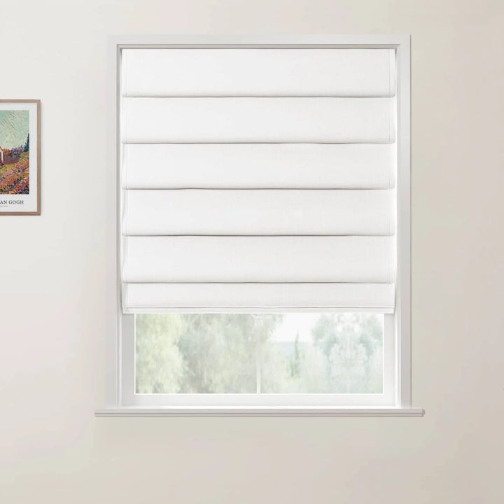 Jair Linen Hobbled Cordless Roman Shades Snow White - ChadMade