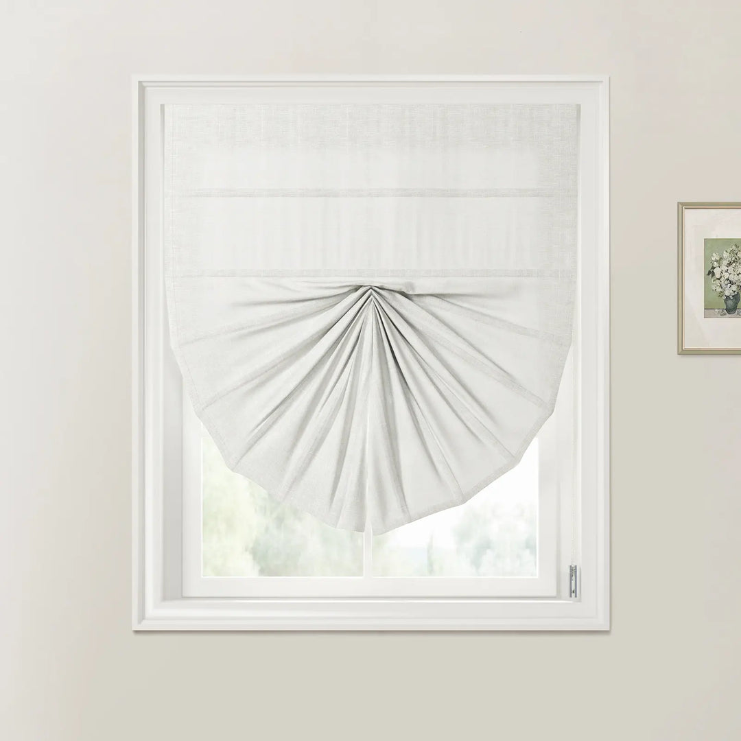 Tallis Fan Shaped Roman Shades Cord Lift Beige White - ChadMade