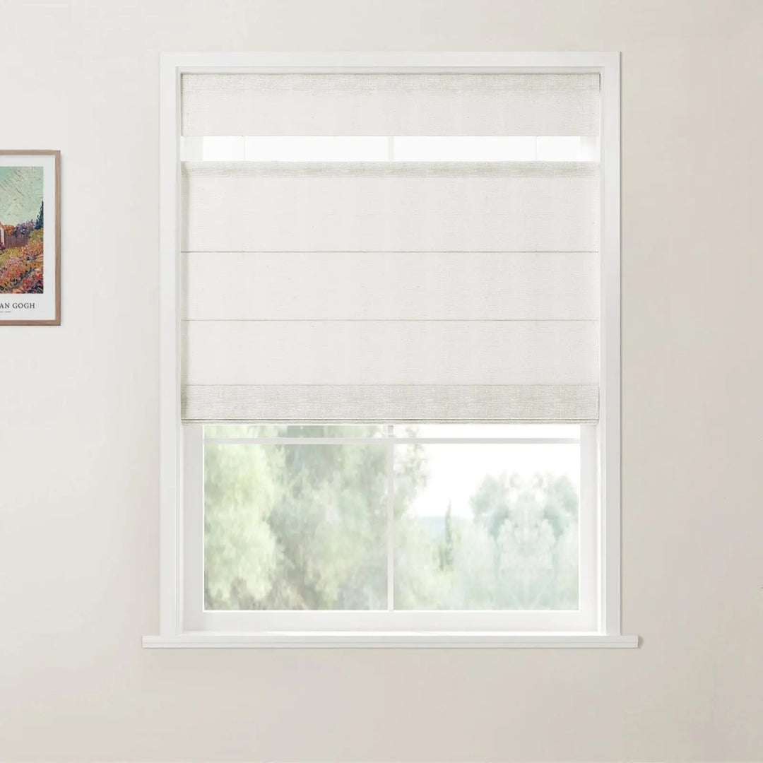 Tallis Linen Cordless Top Down Bottom Up Roman Shade - Ivory White - ChadMade