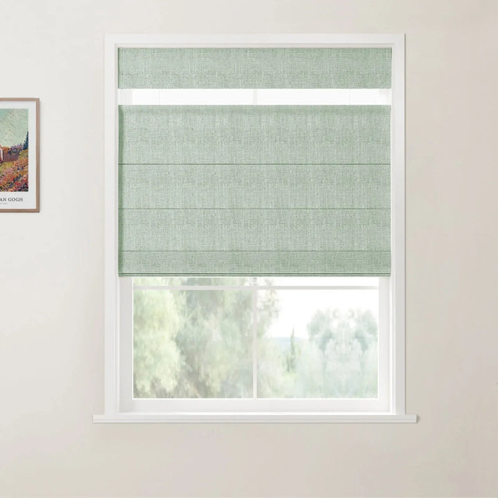 Tallis Linen Cordless Top Down Bottom Up Roman Shade - Pale Blue Aqua - ChadMade