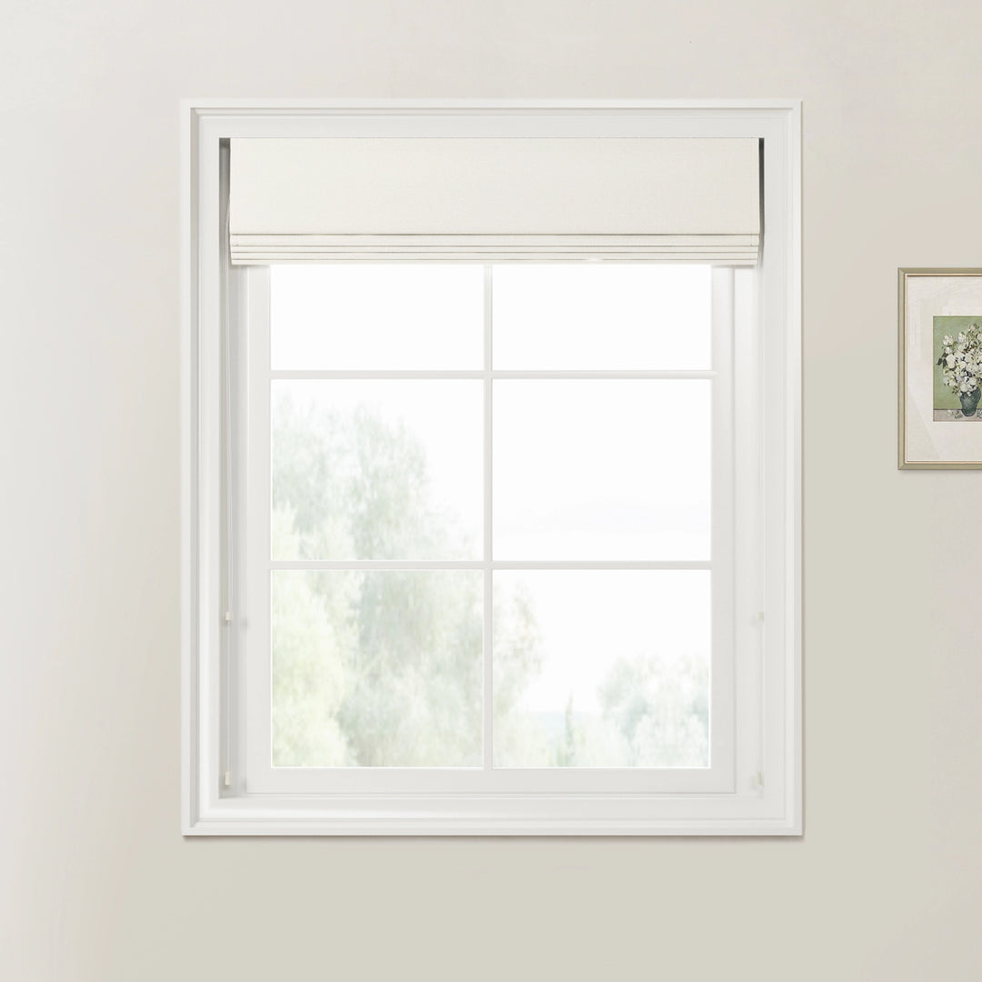 Darcy Cotton Optic White Zebra Roman Blind Cord Lift - ChadMade