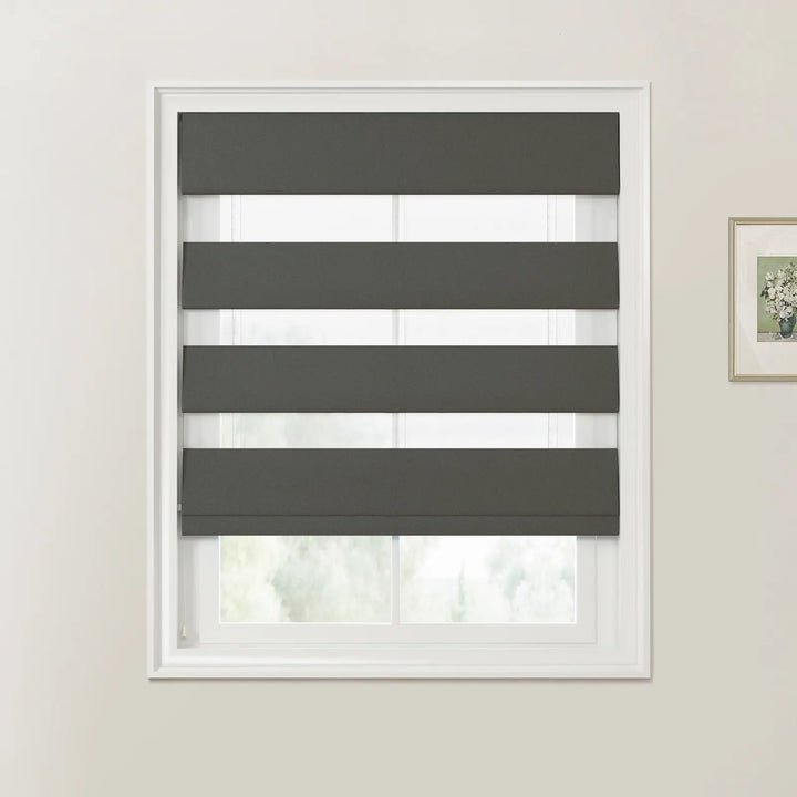 Darcy Cotton Zebra Roman Blind Cord Lift Dark Gray - ChadMade