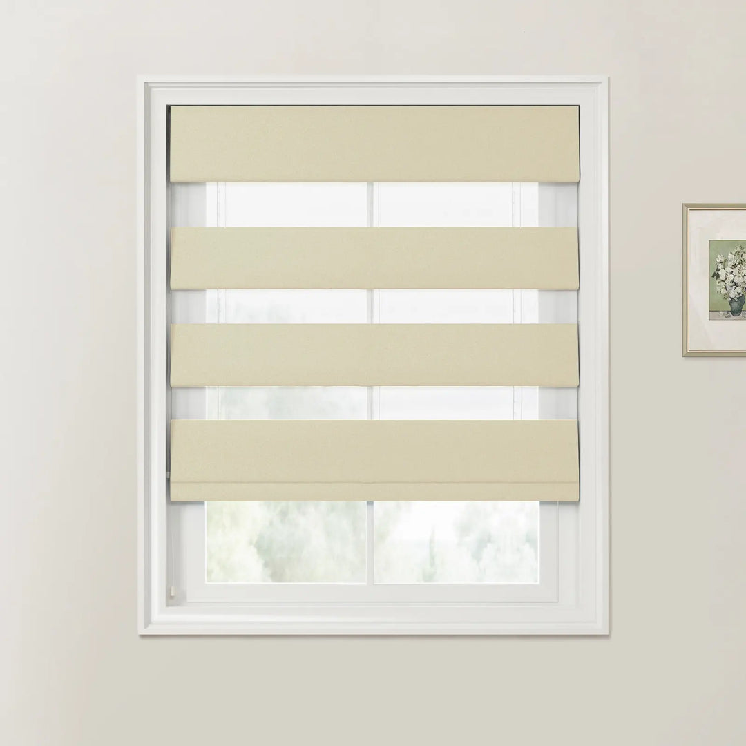 Darcy Cotton Zebra Roman Blind Cord Lift Khaki - ChadMade