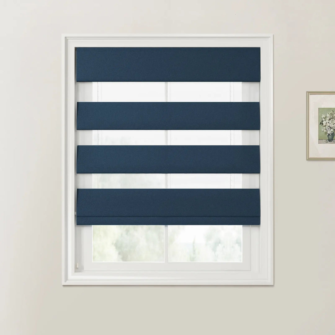 Darcy Cotton Zebra Roman Blind Cord Lift Ocean - ChadMade