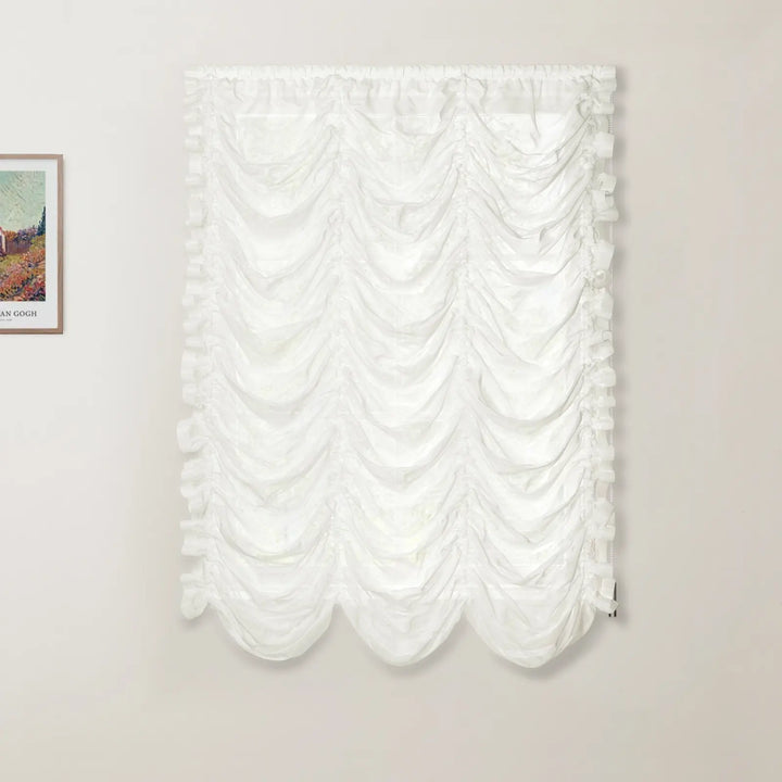 Beige White Austrian Sheer Roman Shade Pleated Cord Lift  - ChadMade