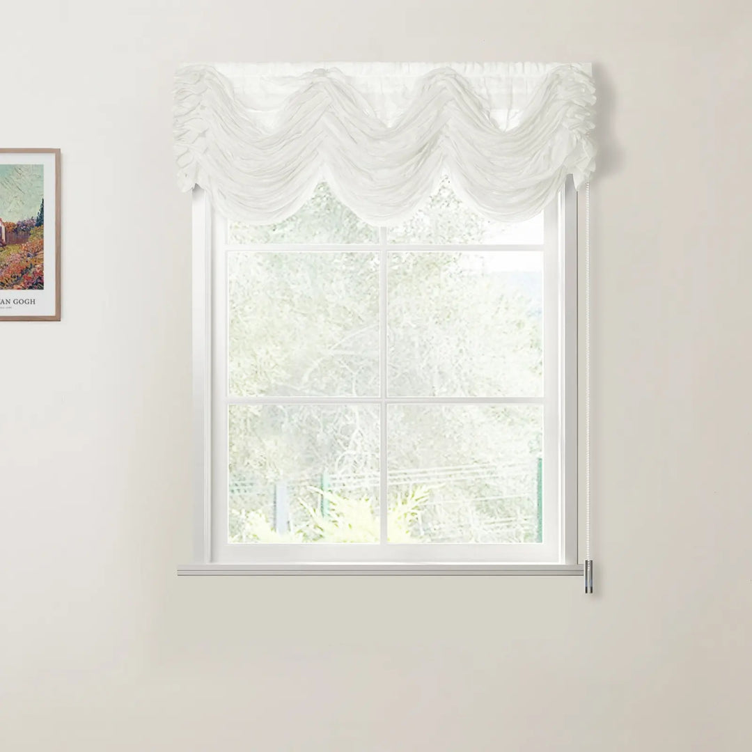 Austrian Sheer Roman Shade Pleated Cord Lift Beige White - ChadMade