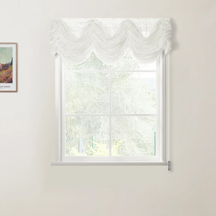 Austrian Sheer Roman Shade Pleated Cord Lift Beige White - ChadMade