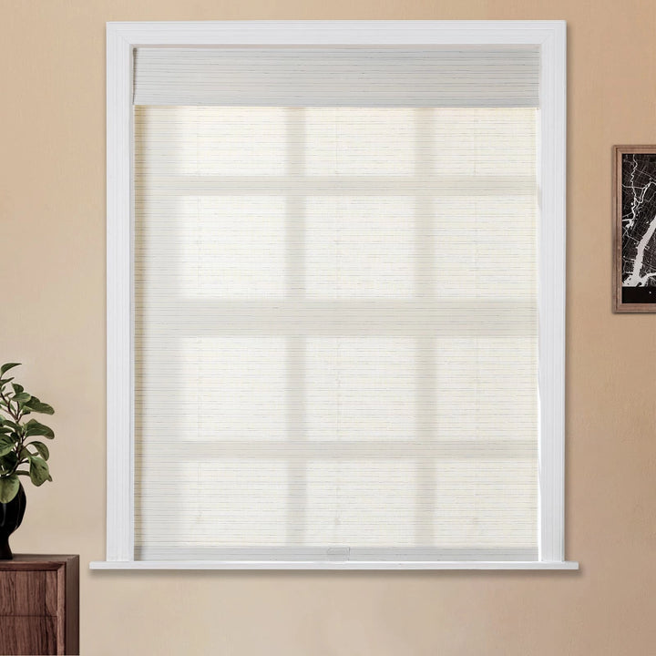 Rain Neutral Flax Woven Wood Shade - Pearl White