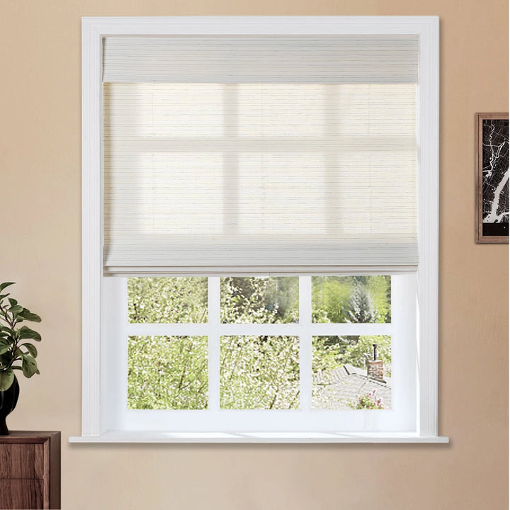 Rain Neutral Flax Woven Wood Shade - Pearl White