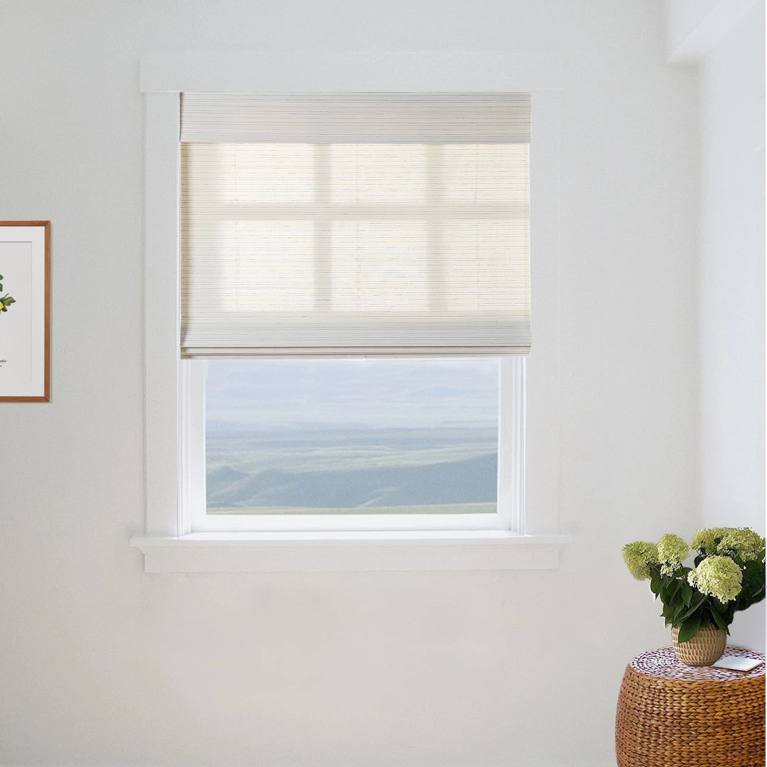 Rain Neutral Flax Woven Wood Shade - Pearl White