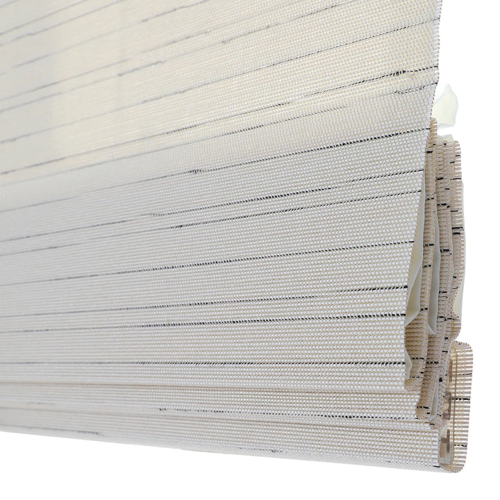 Rain Neutral Flax Woven Wood Shade - Pearl White
