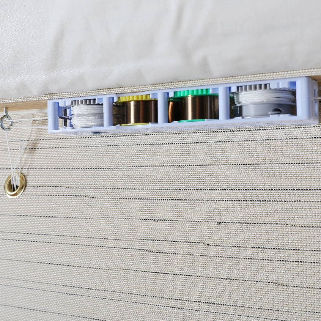 Rain Neutral Flax Woven Wood Shade - Pearl White