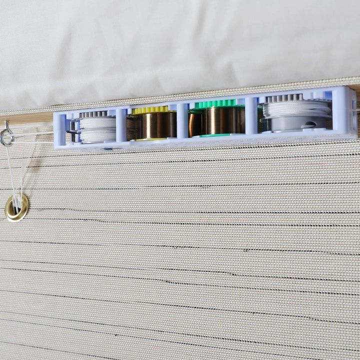 Rain Neutral Flax Woven Wood Shade - Pearl White