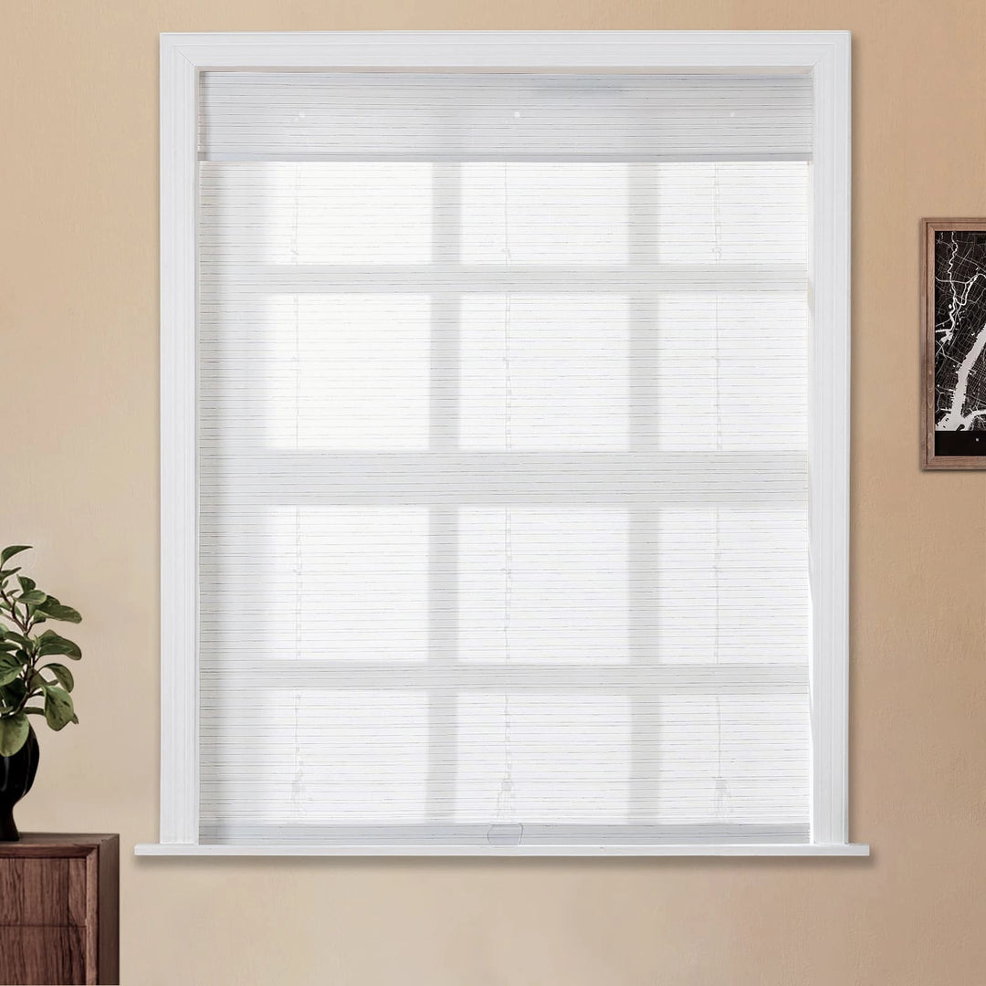 Rain Neutral Flax Woven Bamboo Shade-Rice White