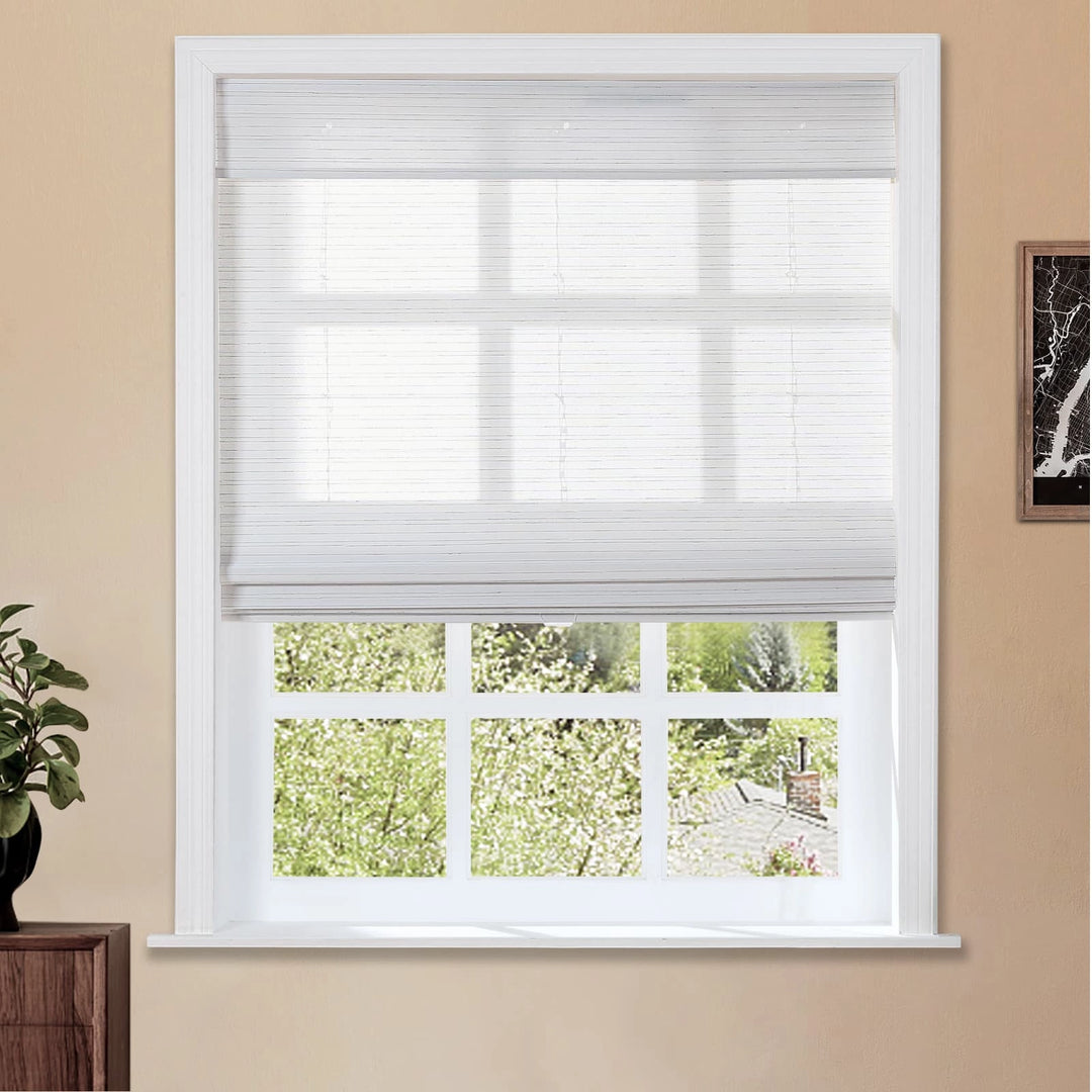 Rain Neutral Flax Woven Bamboo Shade-Rice White
