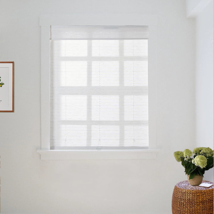 Rain Neutral Flax Woven Bamboo Shade-Rice White