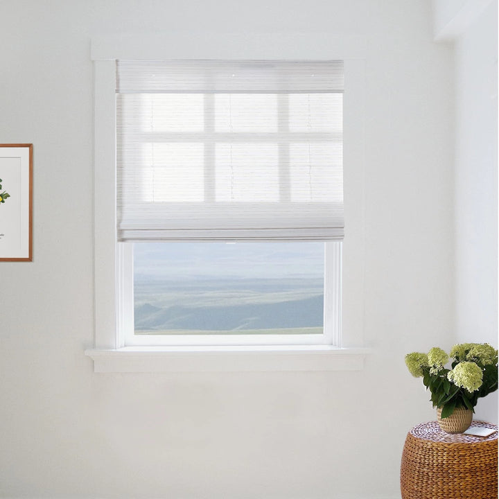 Rain Neutral Flax Woven Bamboo Shade-Rice White