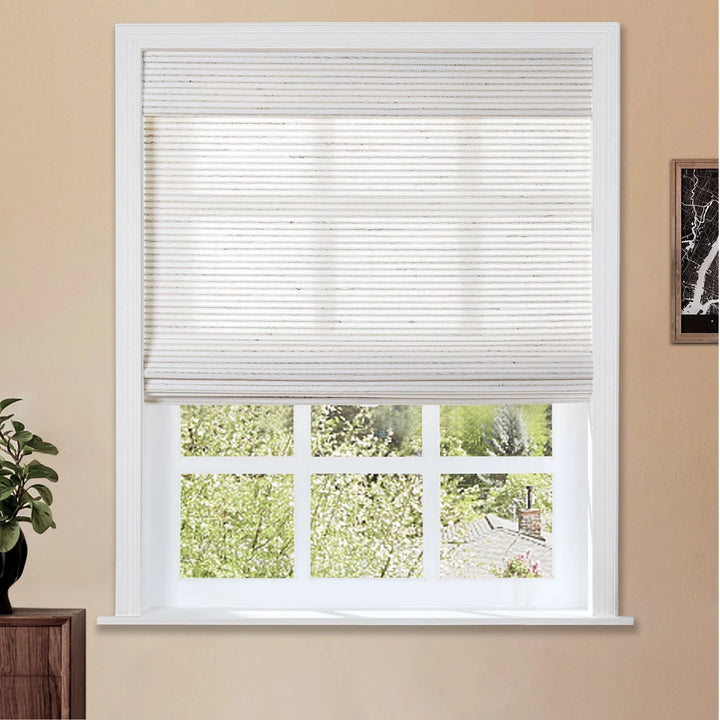 Neutral Paper Ramie Woven Wood Shade - Sand White