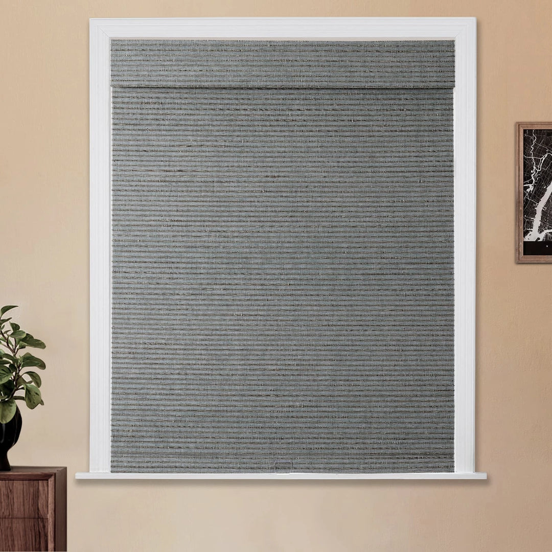 Neutral Paper Ramie Bamboo Woven Shade - Sky Blue
