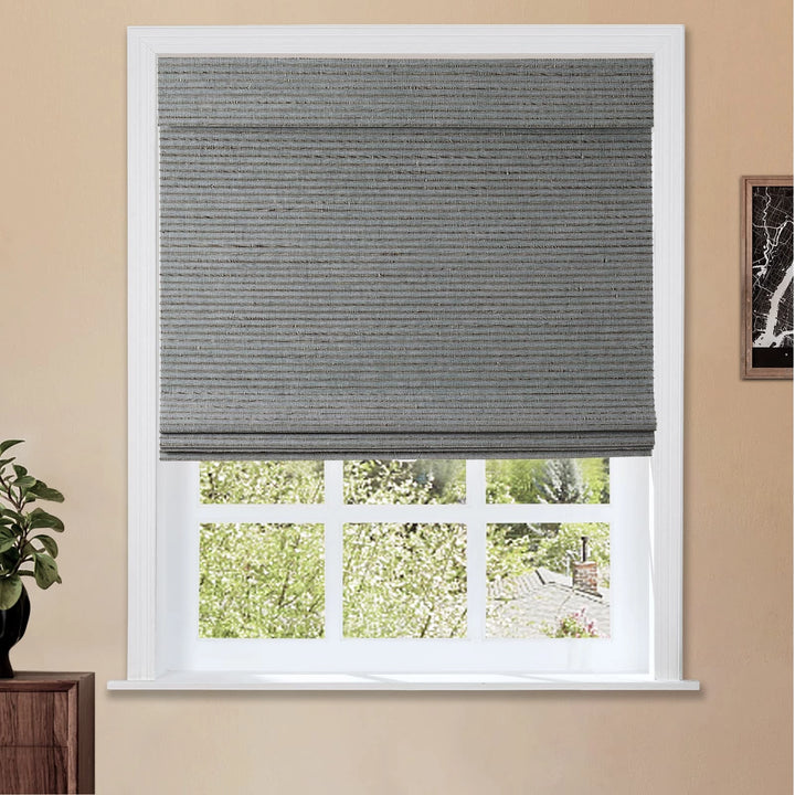 Neutral Paper Ramie Bamboo Woven Shade - Sky Blue