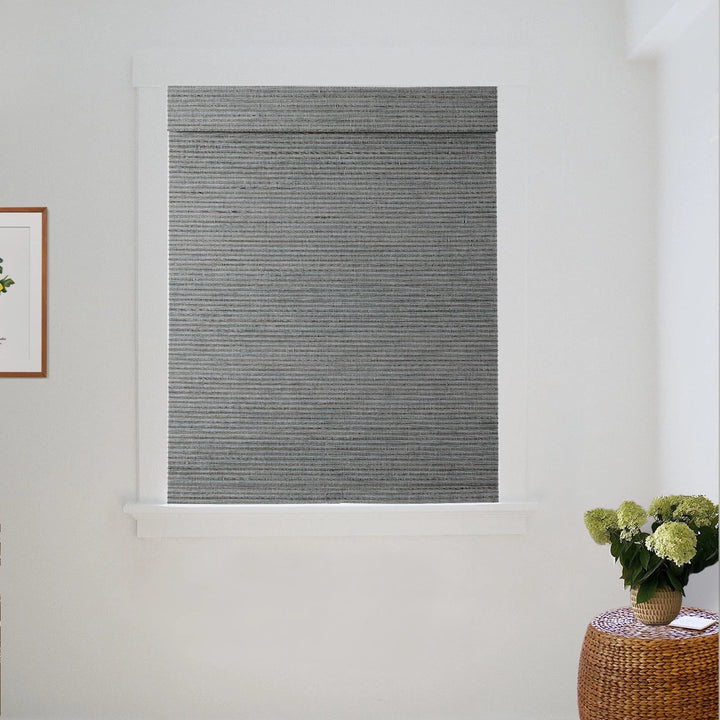 Neutral Paper Ramie Bamboo Woven Shade - Sky Blue