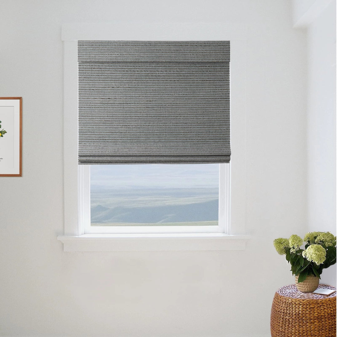 Neutral Paper Ramie Bamboo Woven Shade - Sky Blue