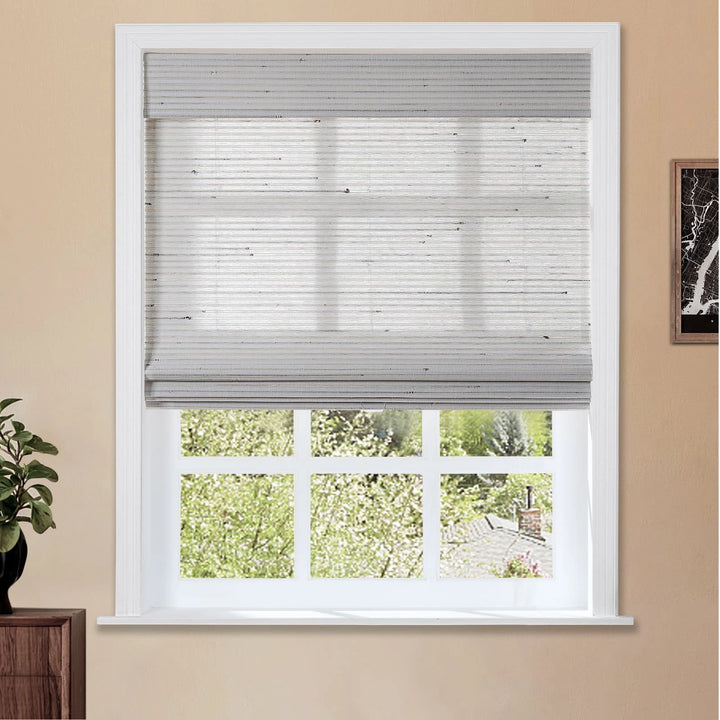 Rain Neutral Paper Bamboo Woven Shade-Birch White