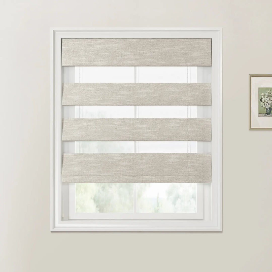 Belva Linen Cotton Zebra Roman Blind Cord Lift Greyish Beige - ChadMade
