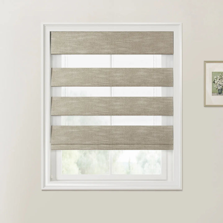 Belva Linen Cotton Zebra Roman Blind Cord Lift Light Gray - ChadMade