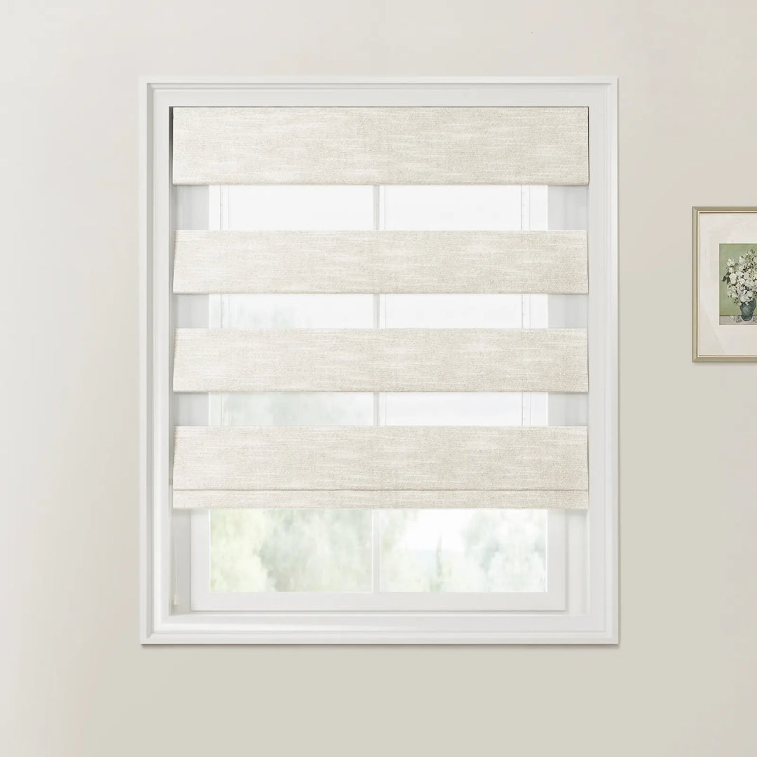 Belva Linen Cotton Zebra Roman Blind Cord Lift Ivory Beige - ChadMade