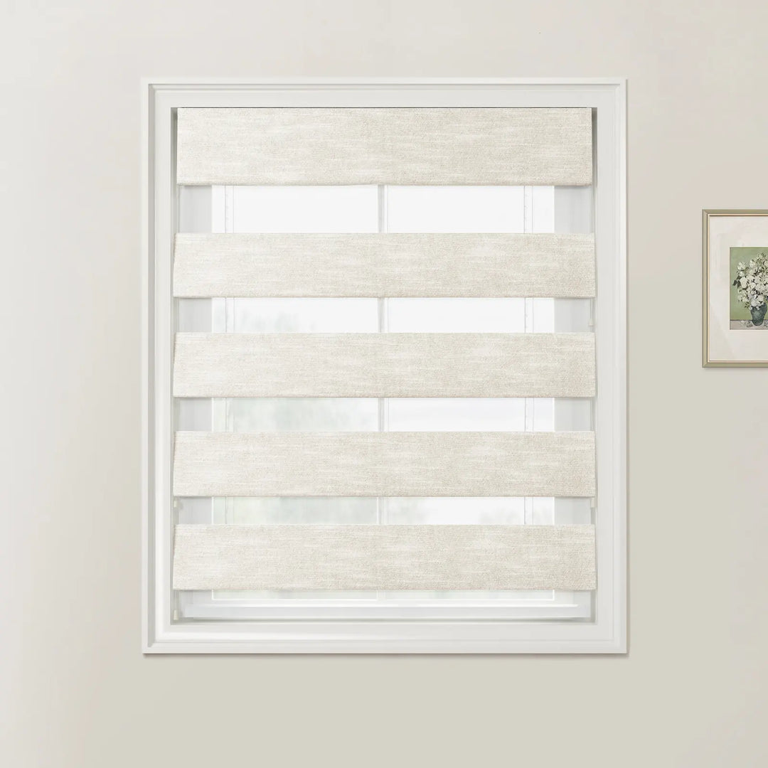 Ivory Beige Belva Linen Cotton Zebra Roman Blind Cord Lift - ChadMade