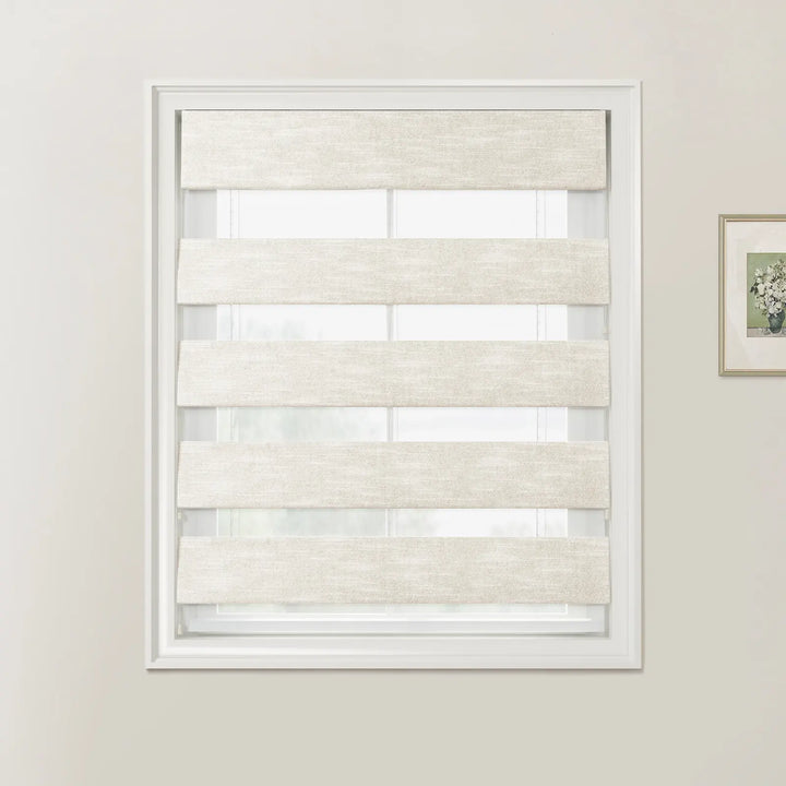 Ivory Beige Belva Linen Cotton Zebra Roman Blind Cord Lift - ChadMade