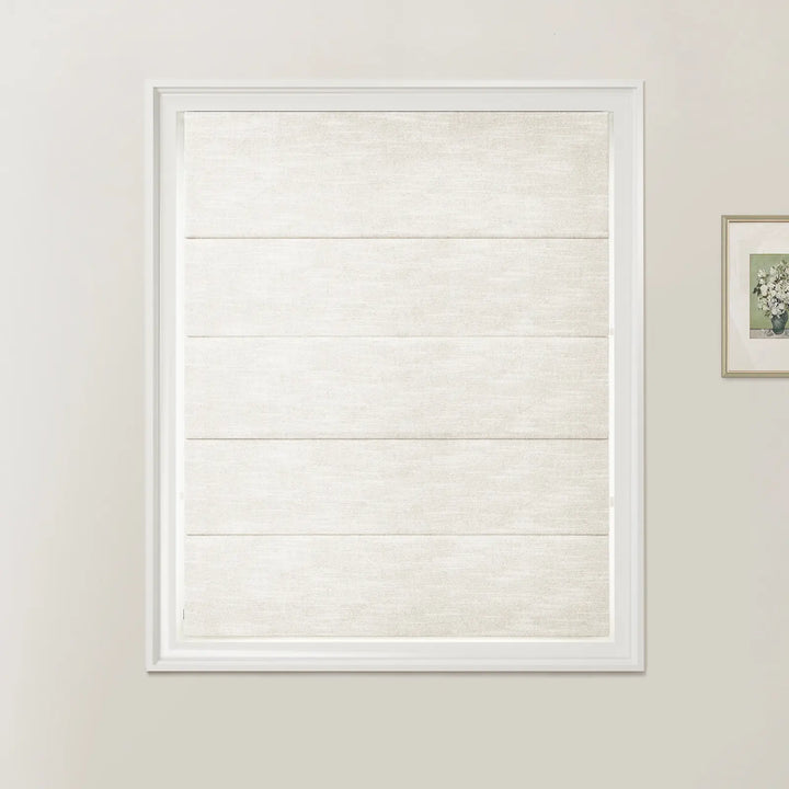 Belva Linen Cotton Zebra Roman Blind Cord Lift Ivory Beige - ChadMade