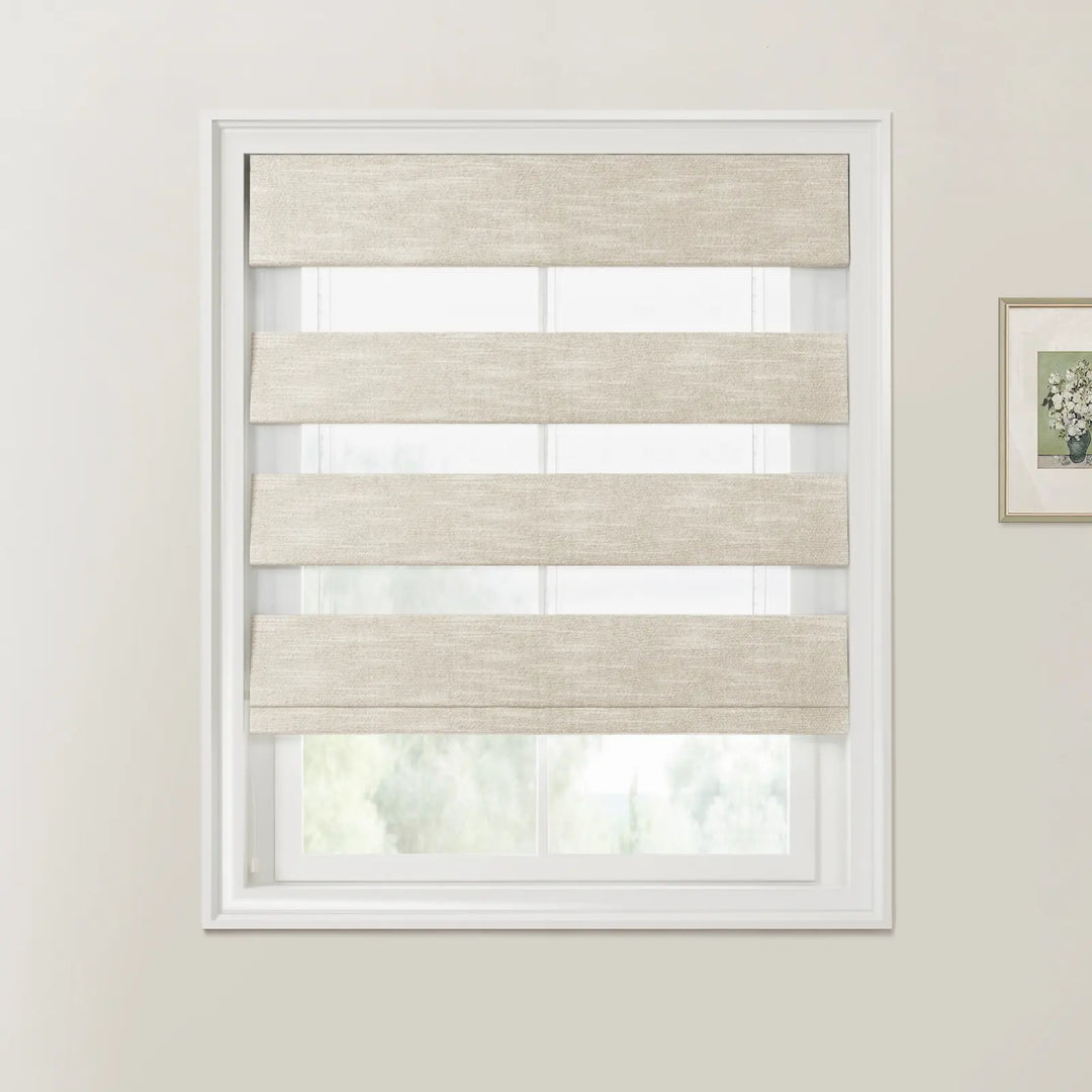 Belva Linen Cotton Zebra Roman Blind Cord Lift Oatmeal - ChadMade