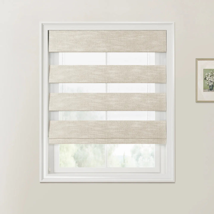 Belva Linen Cotton Zebra Roman Blind Cord Lift Oatmeal - ChadMade