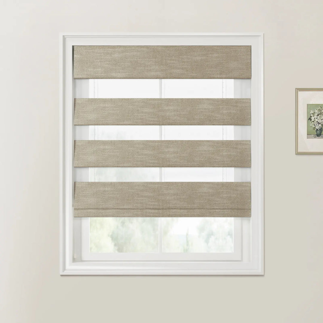 Belva Linen Cotton Zebra Roman Blind Cord Lift Walnut - ChadMade