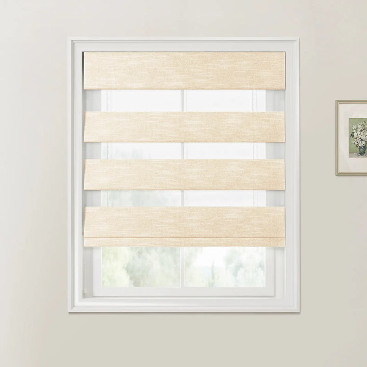 Belva Linen Cotton Zebra Roman Blind Cord Lift Sand Beige - ChadMade