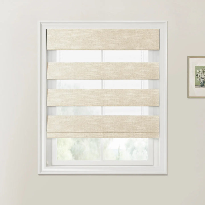 Belva Linen Cotton Zebra Roman Blind Cord Lift Birch - ChadMade