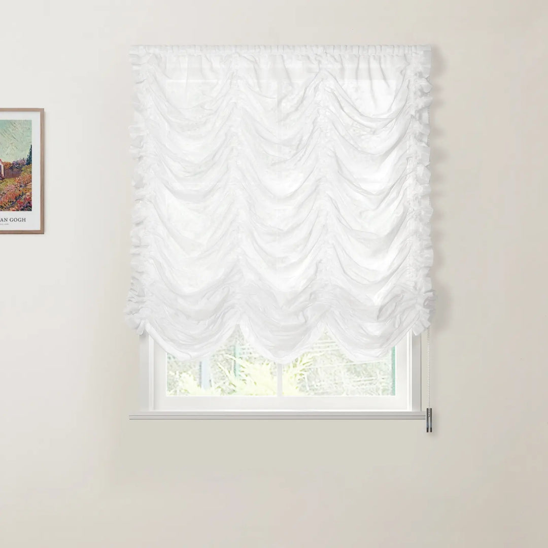 Austrian Sheer Roman Shade Pleated Cord Lift White - ChadMade