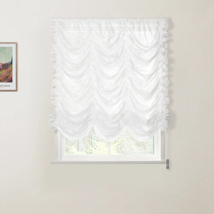 Austrian Sheer Roman Shade Pleated Cord Lift White - ChadMade