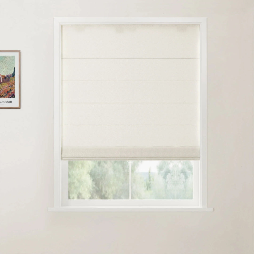 Doreen Herringbone Pattern Back Slat Cordless Roman Shades Ice - ChadMade