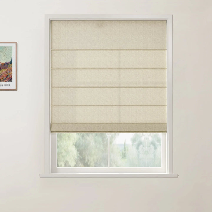 Doreen Herringbone Pattern Front Slat Cordless Roman Shades Biscuit - ChadMade