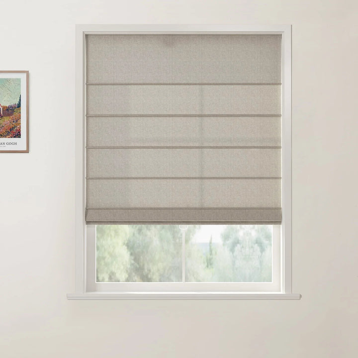 Doreen Herringbone Pattern Front Slat Cordless Roman Shades Toast - ChadMade